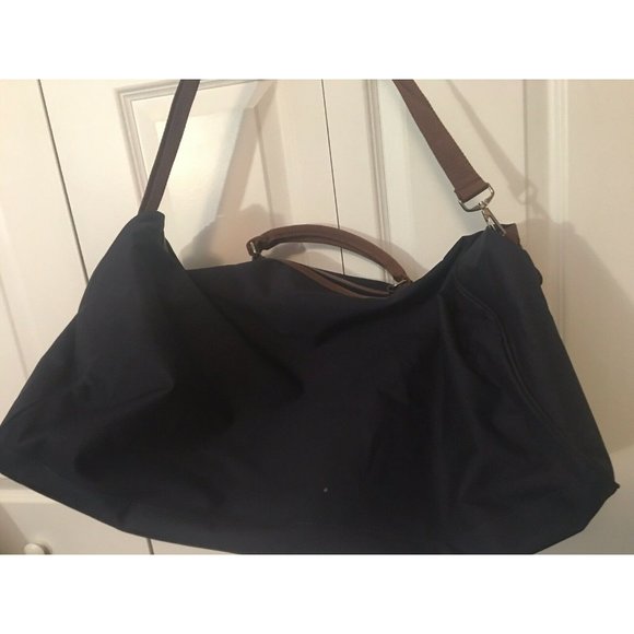 Polo Ralph Lauren Duffel Bag Large Canvas Blue Brown Carry On Overnight … - Picture 10 of 10